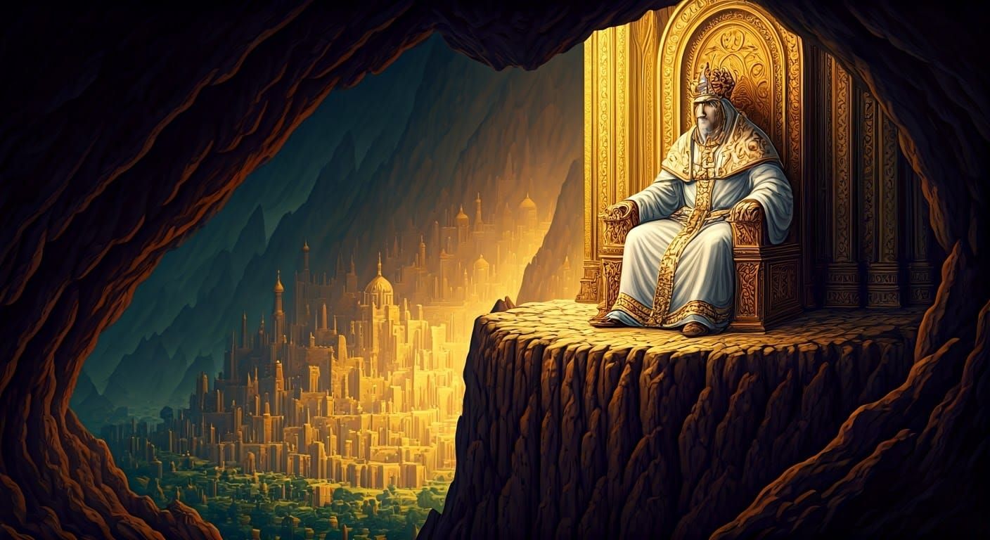 King on Golden Throne, 1970s Fantasy Art