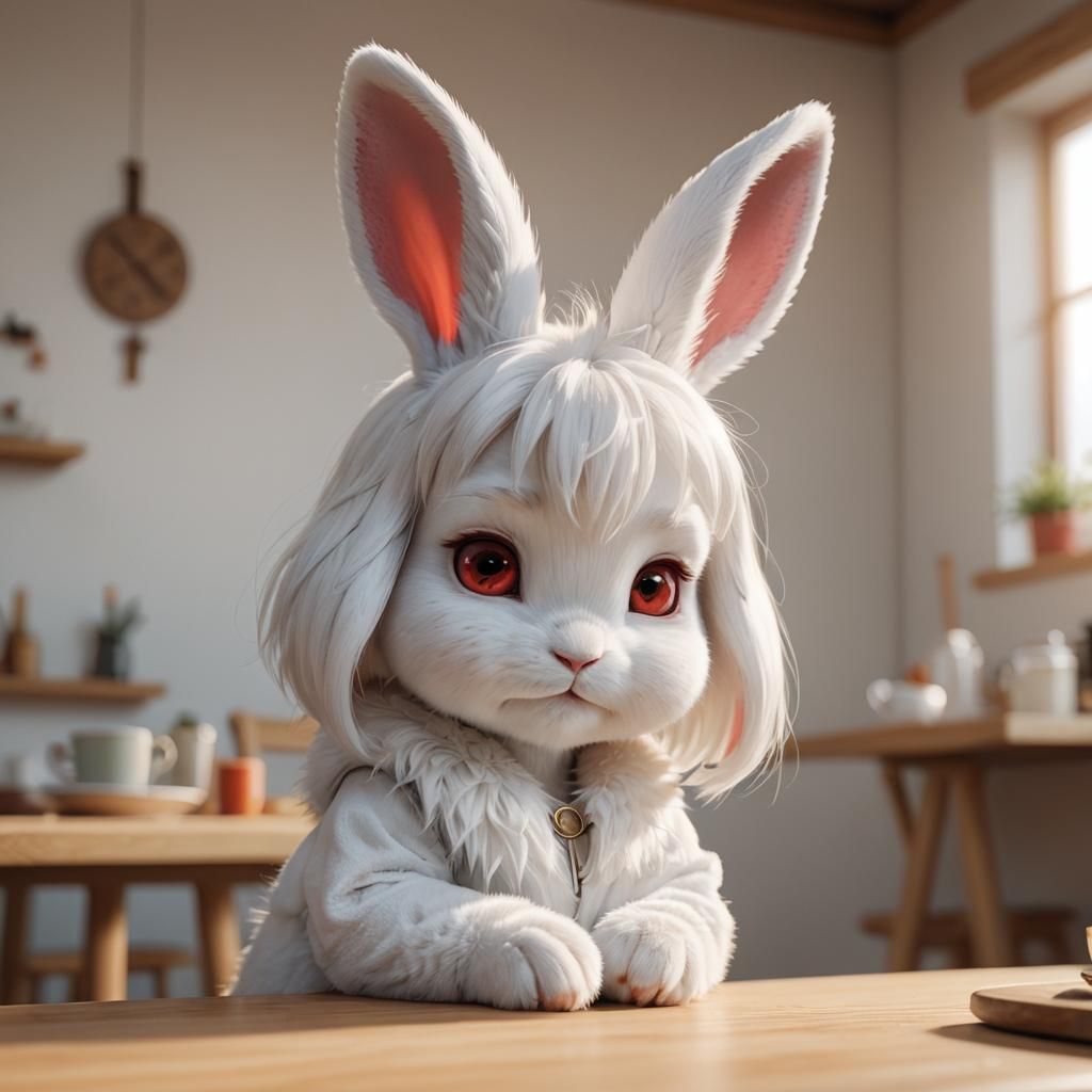 Anime Rabbit Girl Hiding, Realistic 3D Art