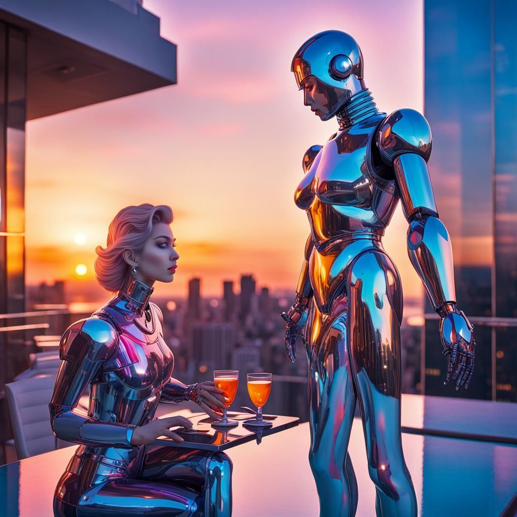 Miami Vice Food Buffet with Sorayama Robots