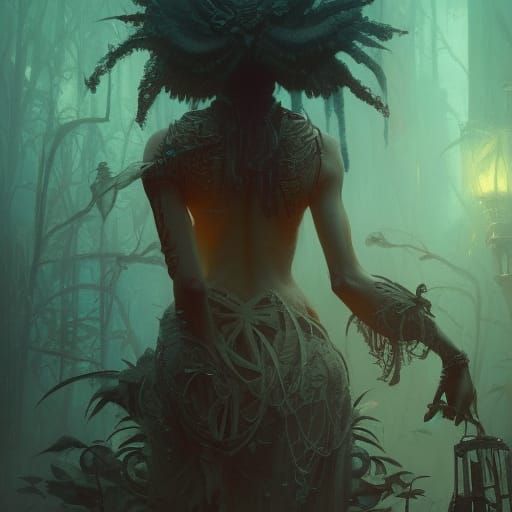 Voodoo Dark Fantasy Art in Style of Mucha