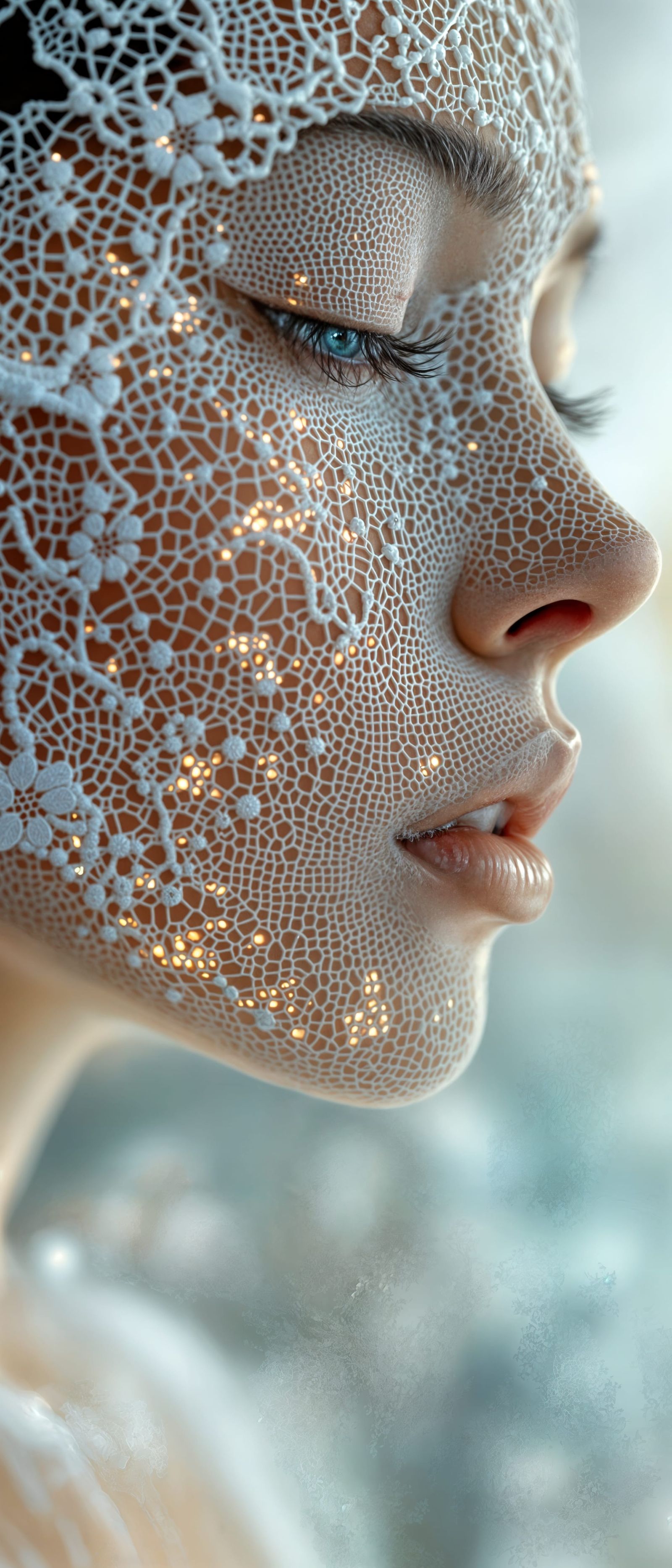 Elegant Fantasy Portrait with Lace Skin