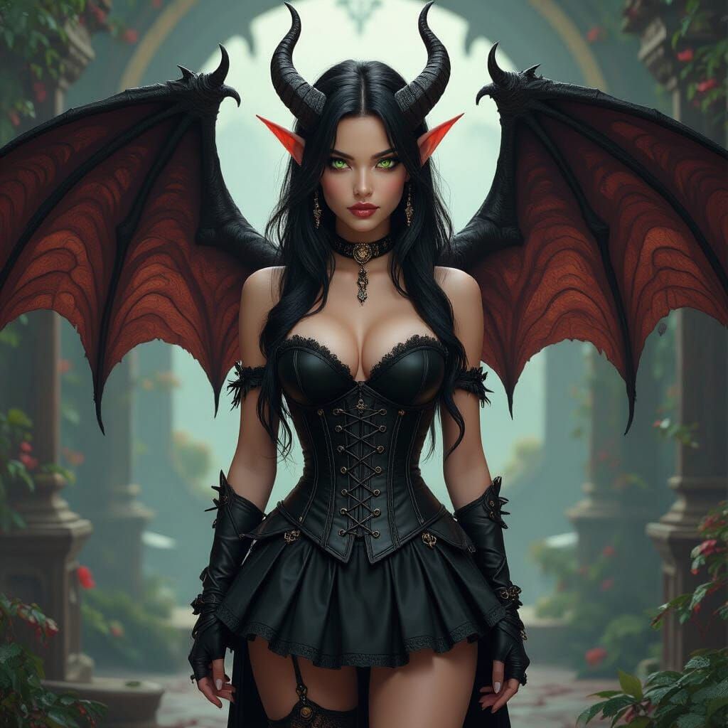 Badass Tiefling Warrior with Large Wings in Fantasy Setting