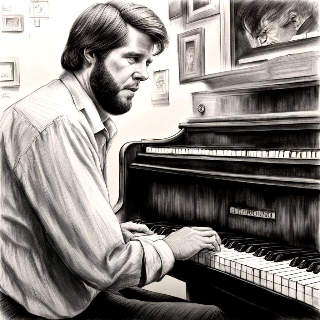 Young Musician Playing Keyboard: Charcoal Art
