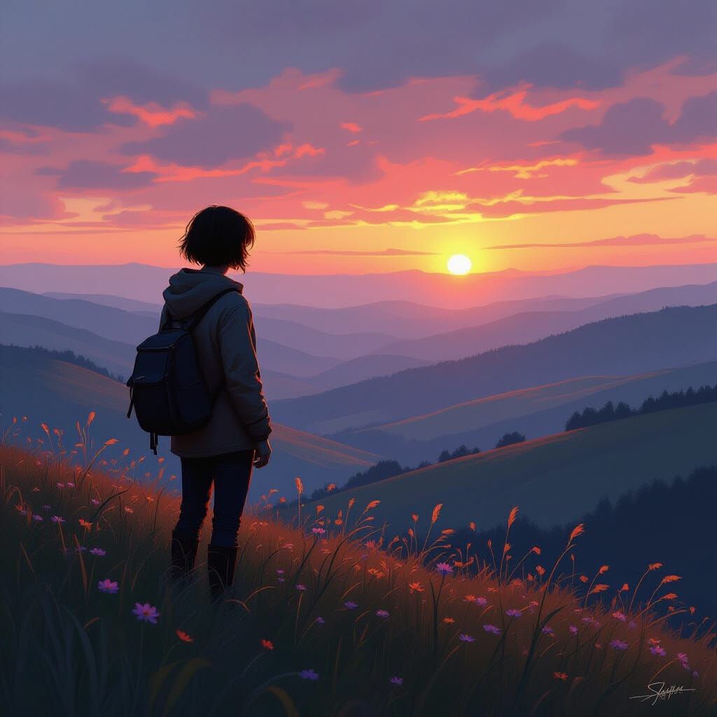 Silhouette at Sunset: Digital Impressionistic Painting