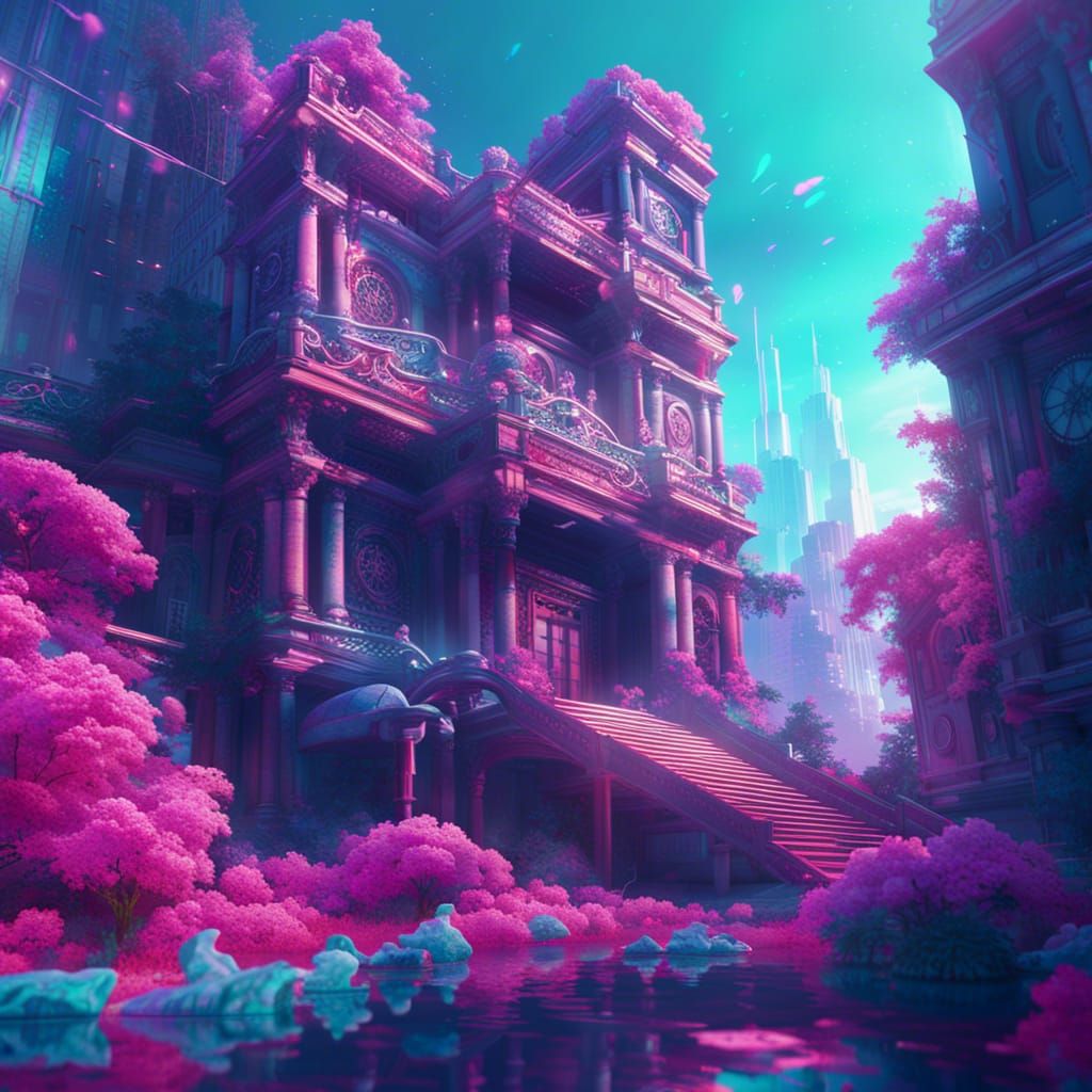 Vaporwave Concept Art in Detailed Matte Painting