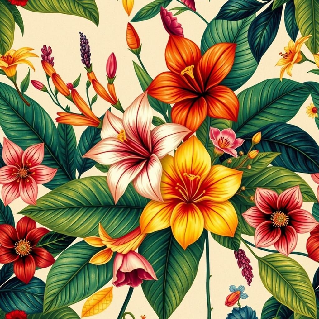 Tropical Floral Masterpiece in Vibrant Colors