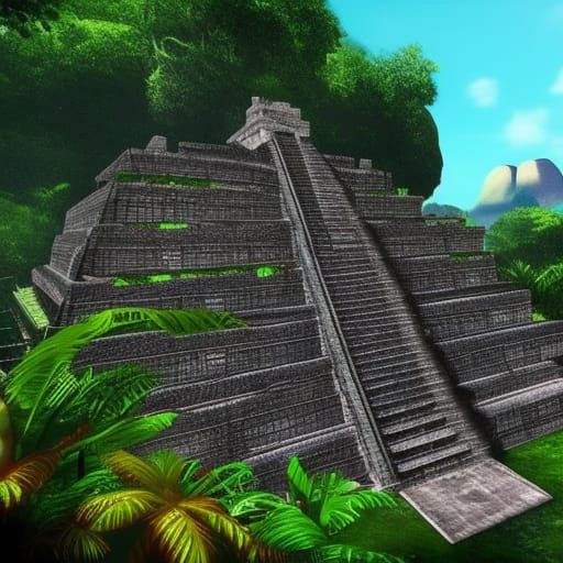 Mayan Temple Amidst Dense Jungle Landscape