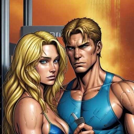 Comic Book Style Bikini Model Shower Scene