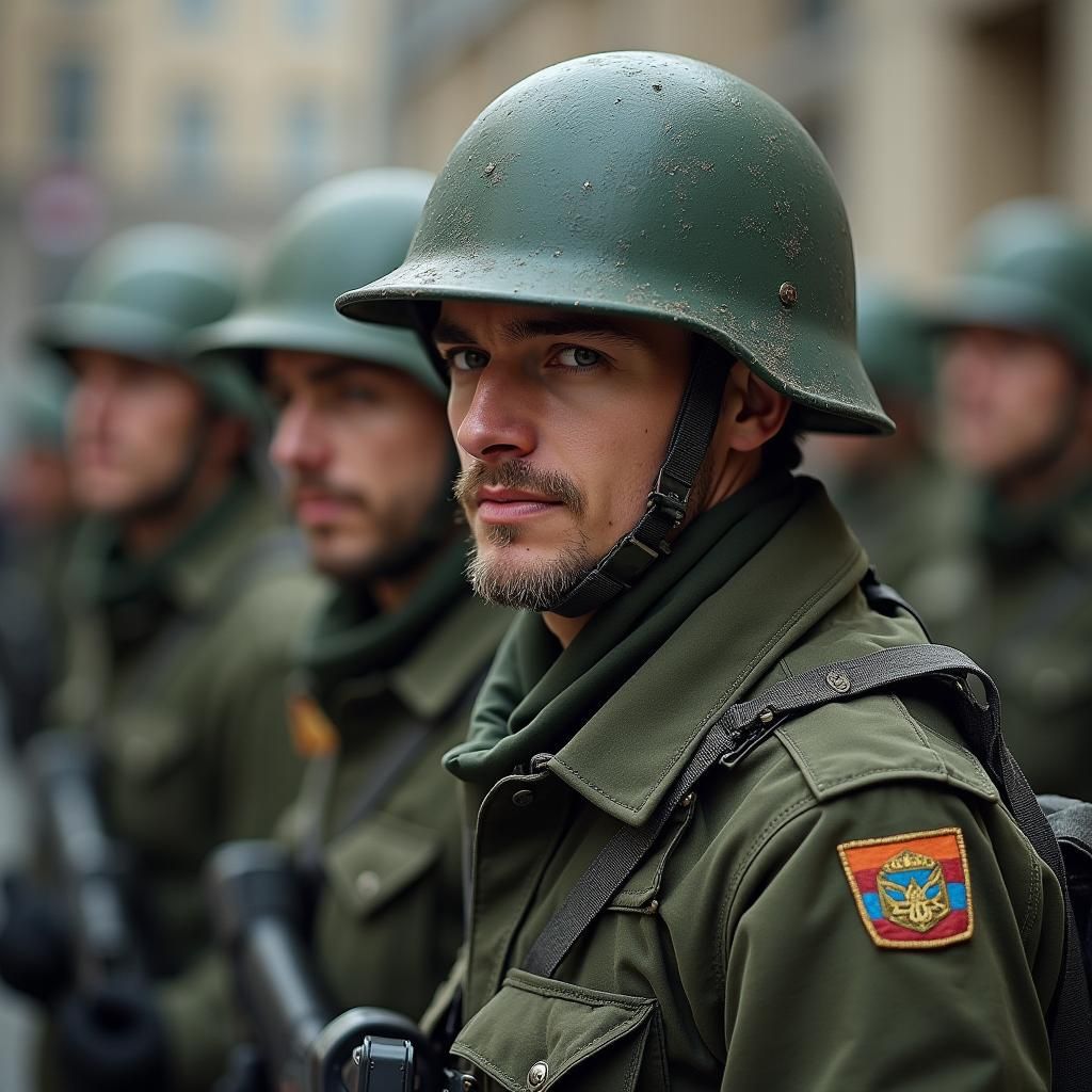 Ukrainian Cossack in Modern Military Gear on Khreshchatyk