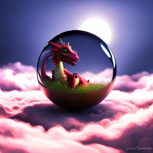 Baby Dragon Hatching in Glass Ball, 3D Render