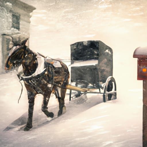 Horse-Drawn Sled Navigates Blizzard in Digital Painting