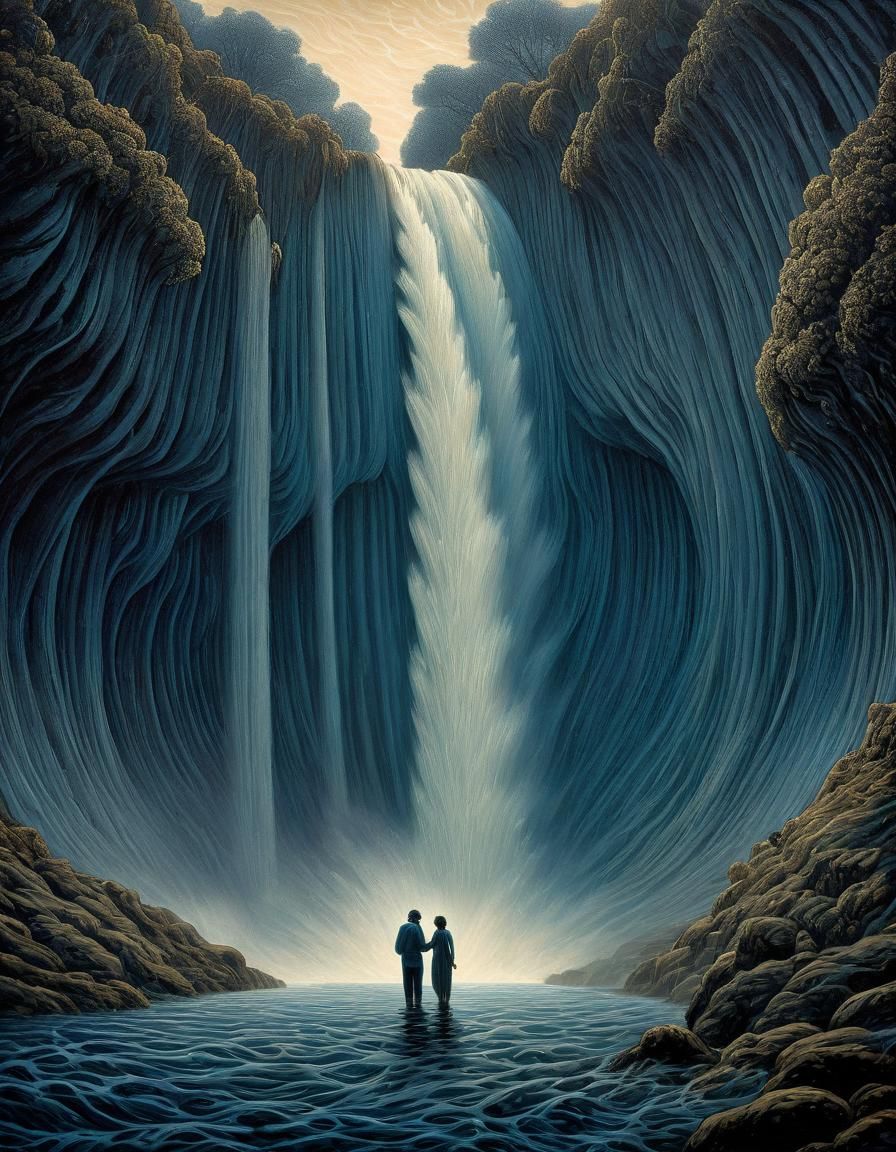 Underwater Waterfall in Steinlen Style: Gentle Farewell