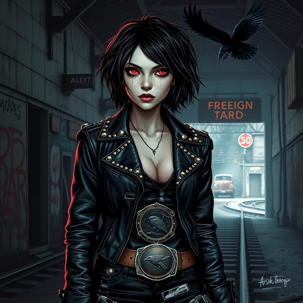 Gothic Crow: Woman in Leather Jacket