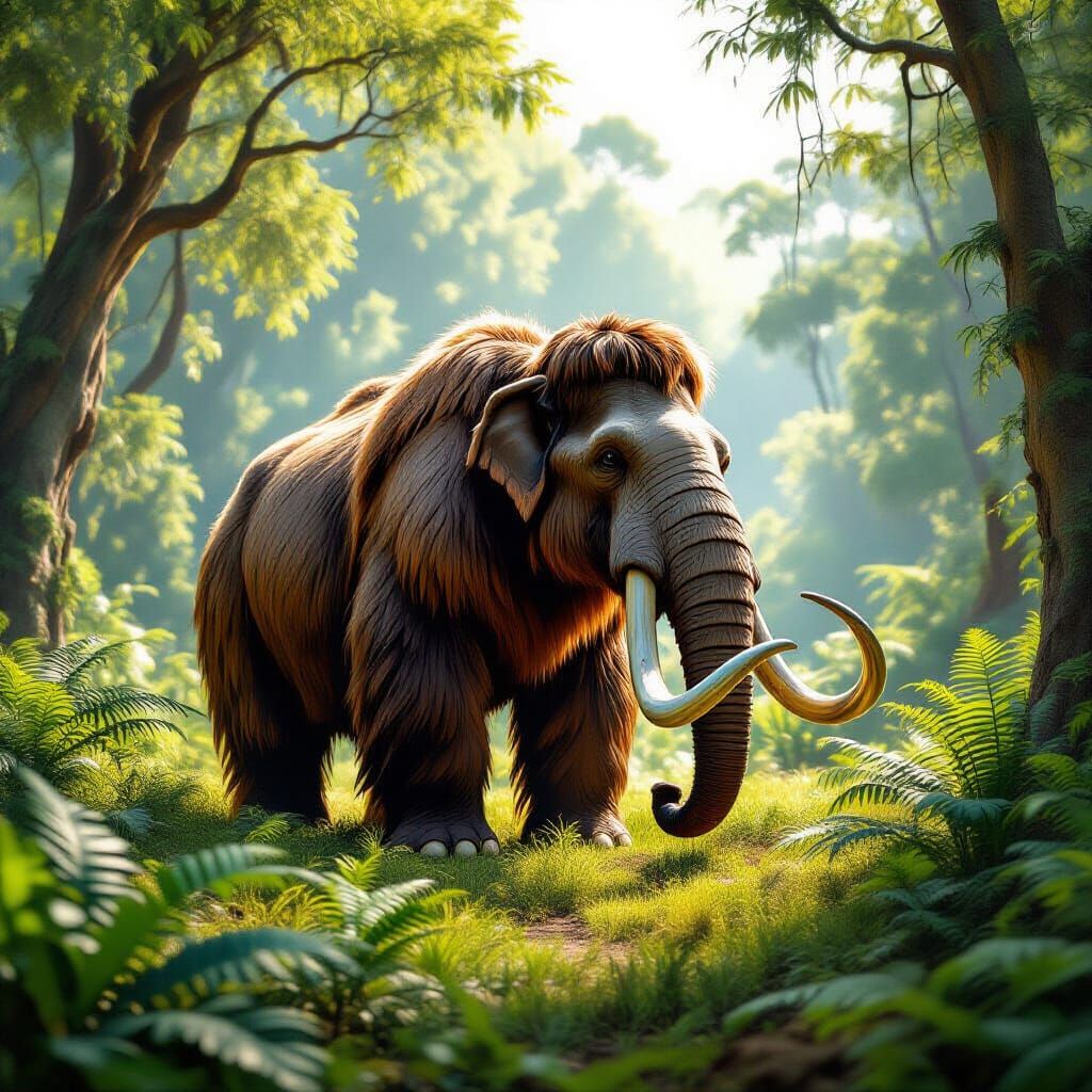Woolly Mammoth in Prehistoric Valley, Photorealistic Style