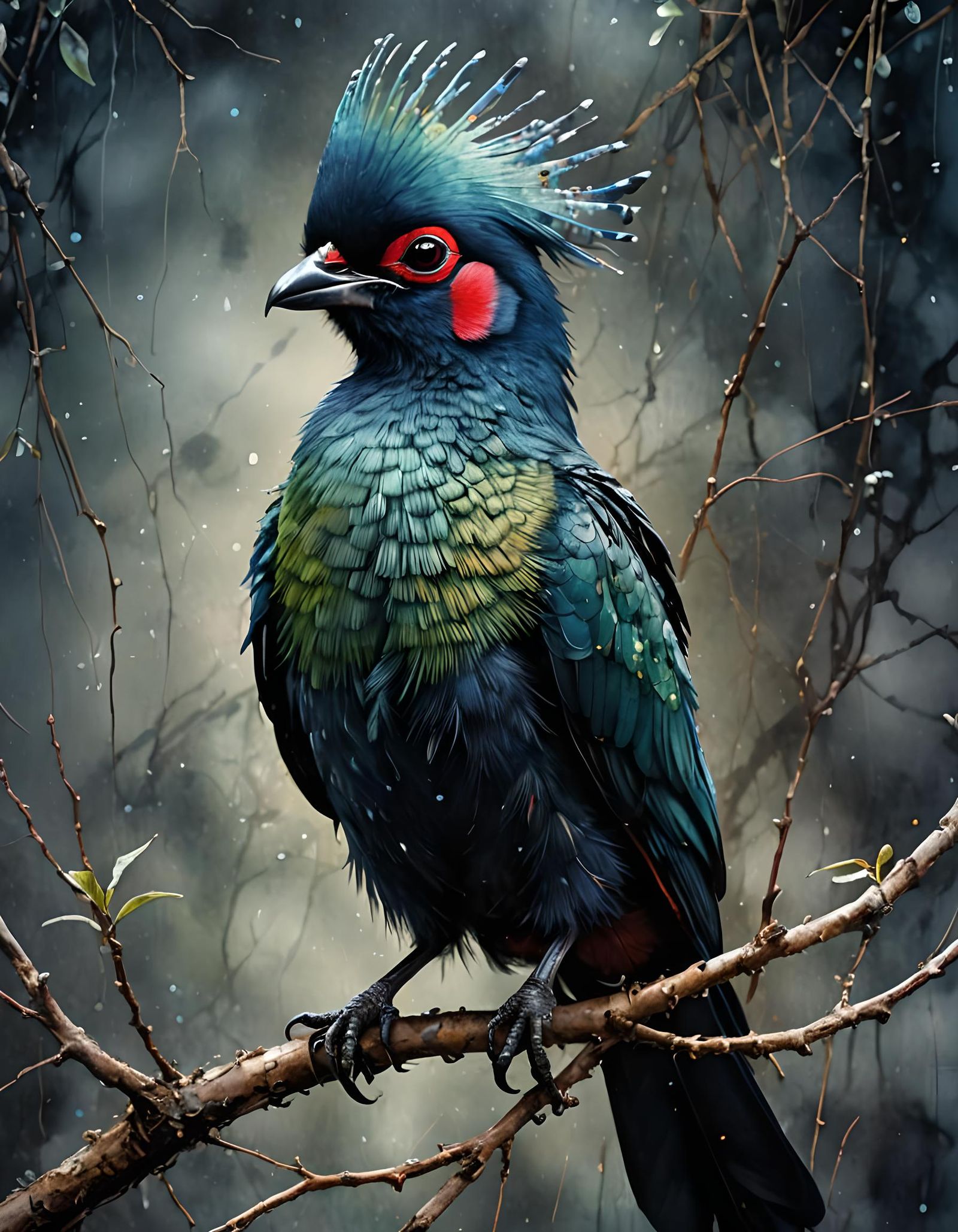 Knysna turaco after the autumn rain
