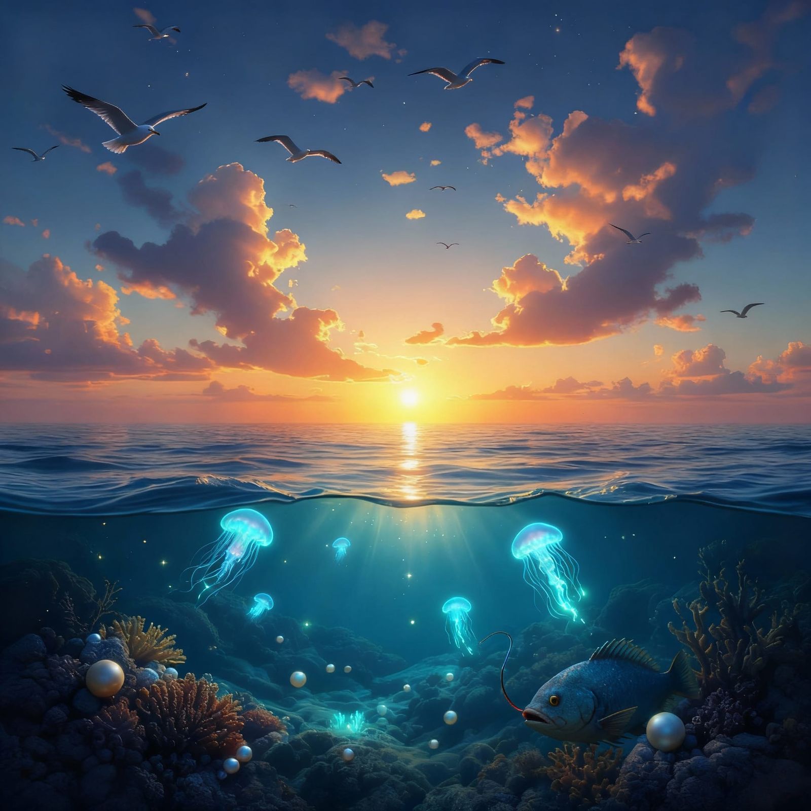 Cosmic Scene: Earth, Sky, and Sea Unite