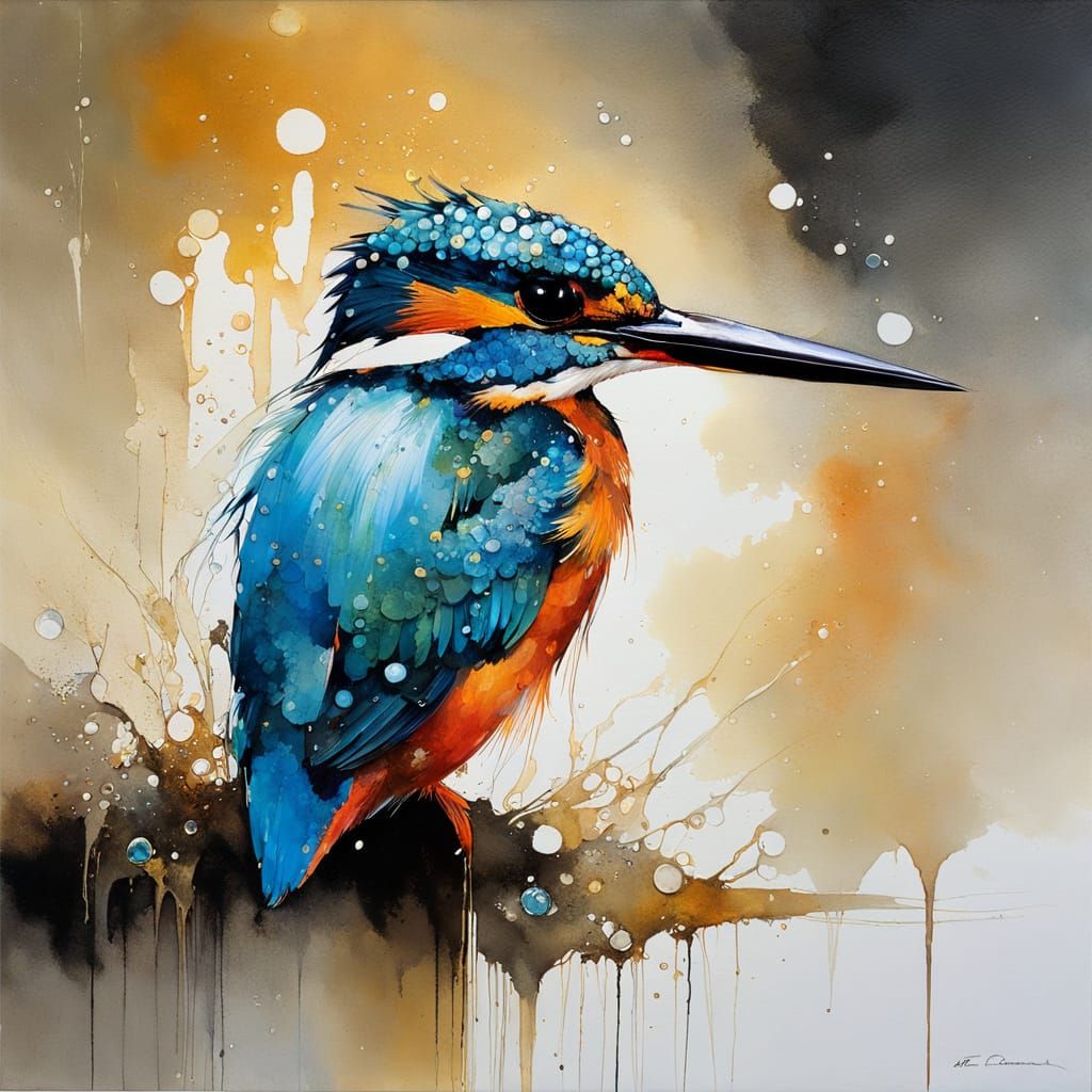 Vibrant Underwater Portrait of a Kingfisher with Golden Acce...