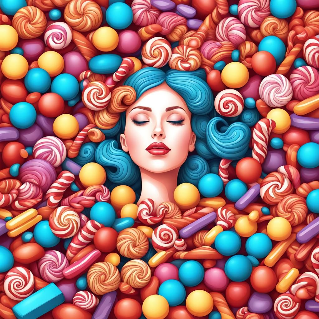Candy Woman in a Pile of Sweets