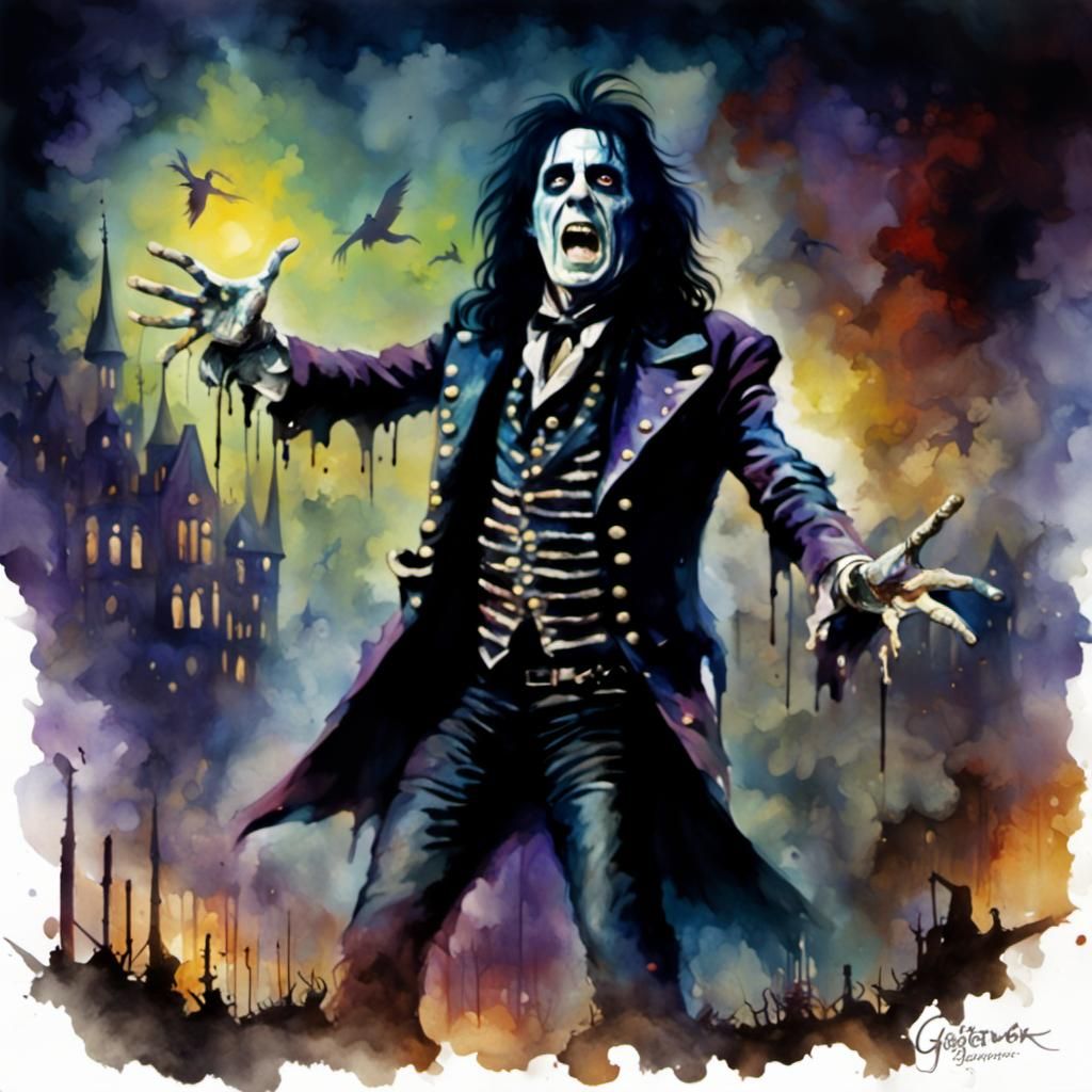 Alice Cooper Nightmare, Digital Watercolor Horror Art