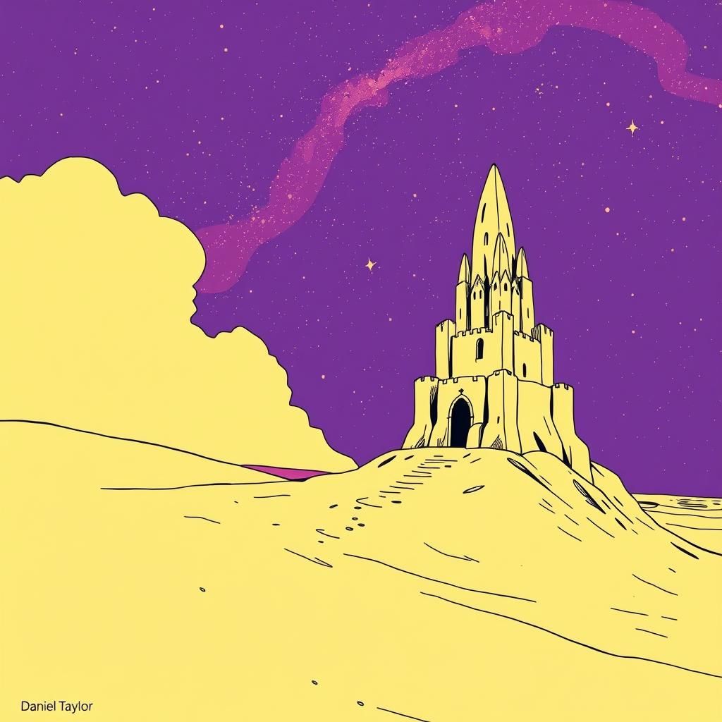 Surreal Sandcastle Galaxy Storm in Minimalist Style