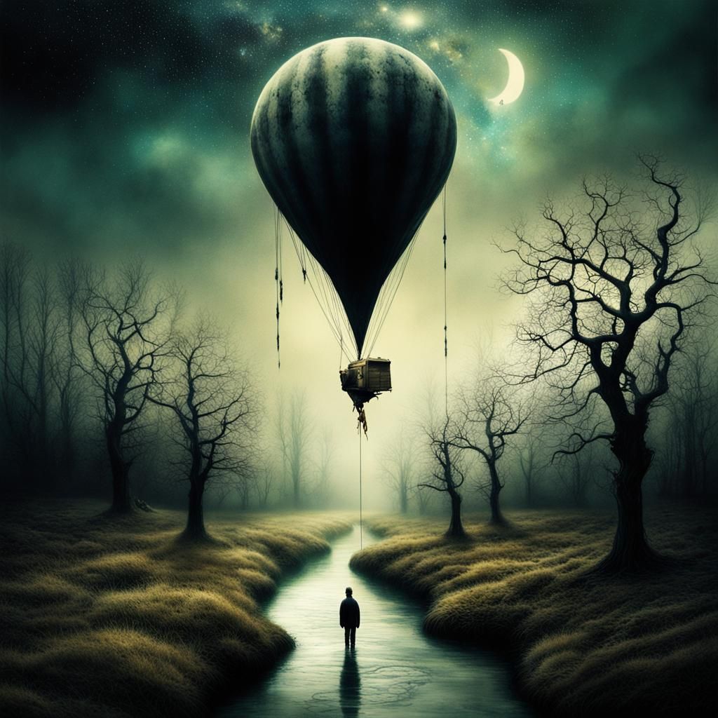 Mystical Starry Night Landscape in Surreal Style