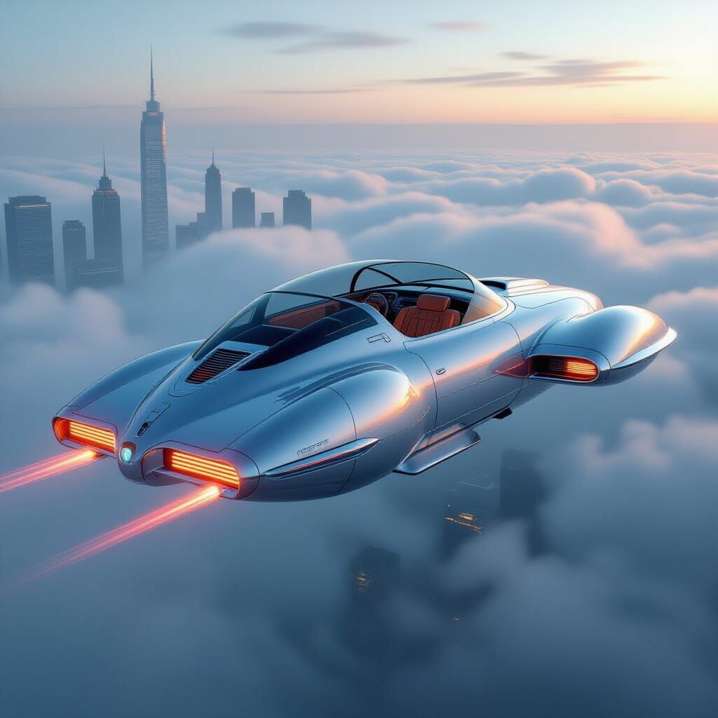Retro Flying Car in Vintage Sci-Fi Style