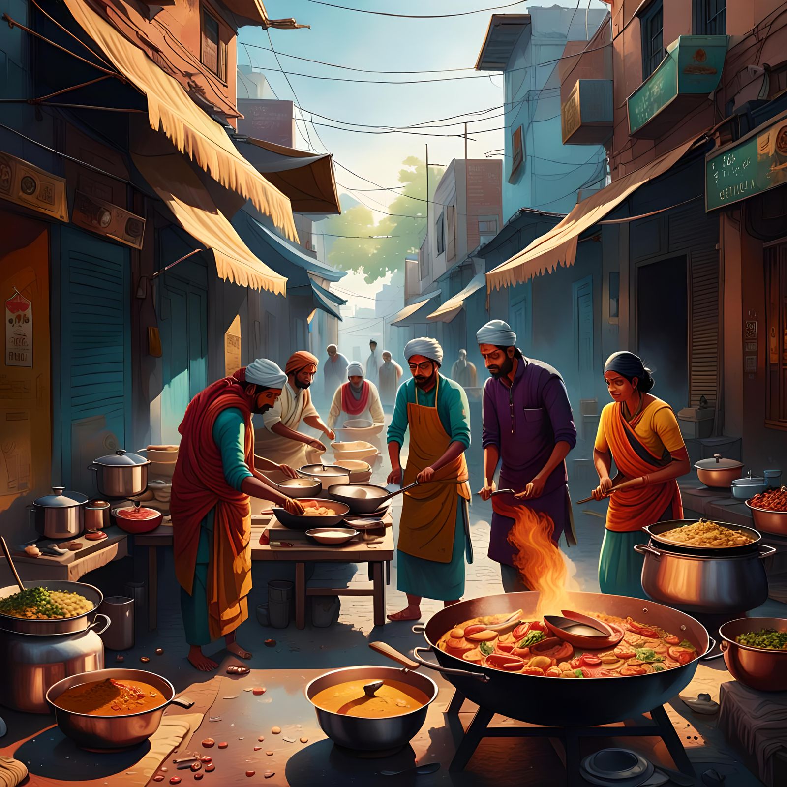 Indian Street Food Scene in Hyperrealistic Splash Art