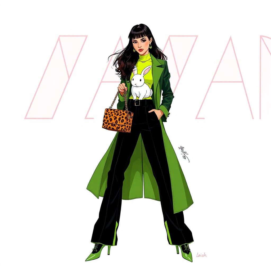 Futuristic High-Fashion Illustration in Green and Black