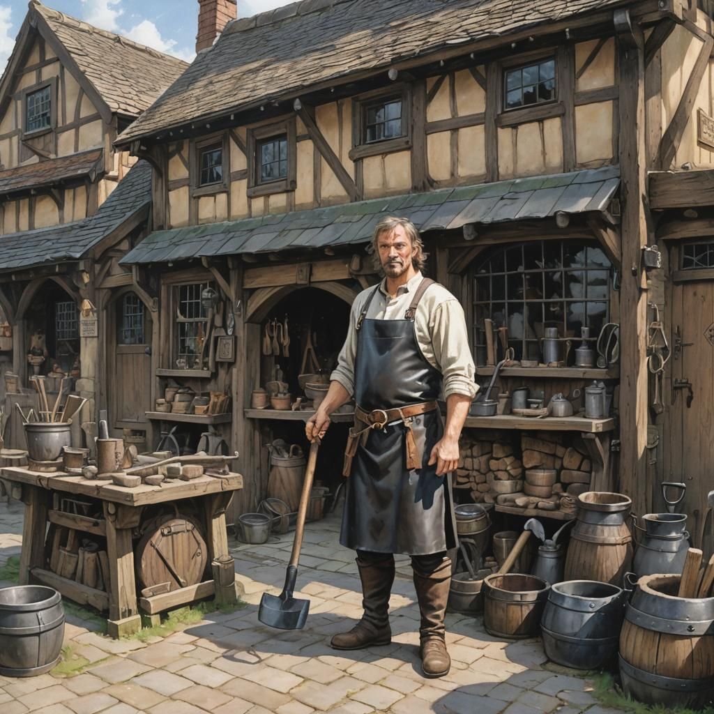 Medieval Blacksmith's Smithy in Anime Style