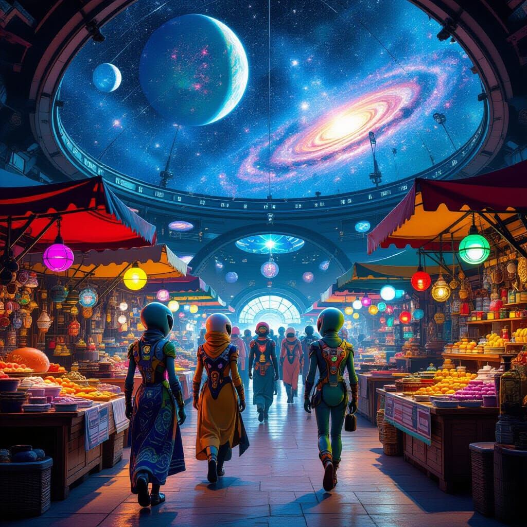 Bustling Alien Market with Exotic Goods