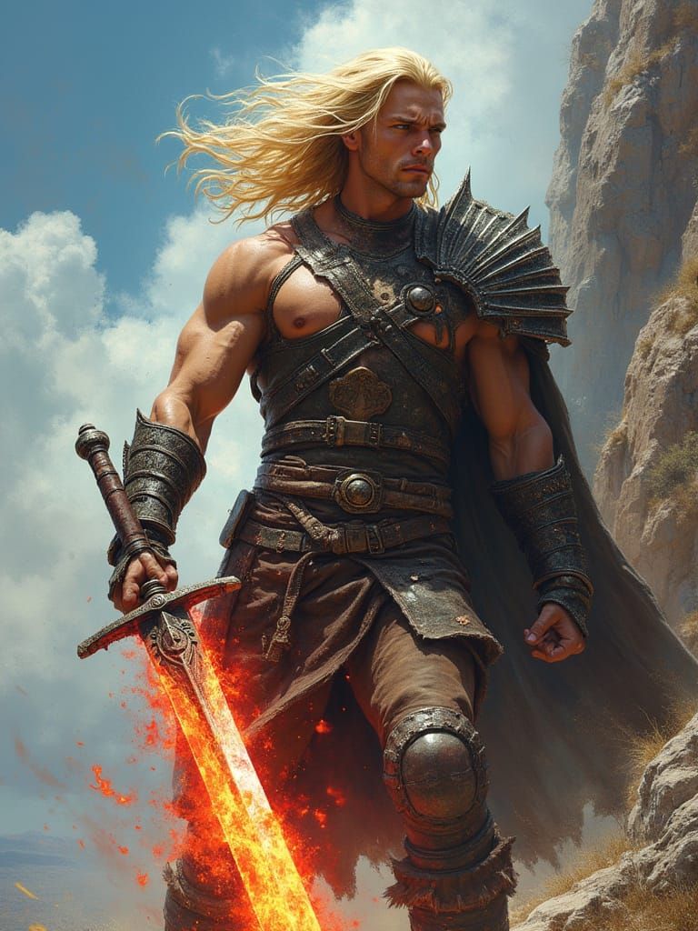 Epic Fantasy Warrior in Battle-Ready Stance