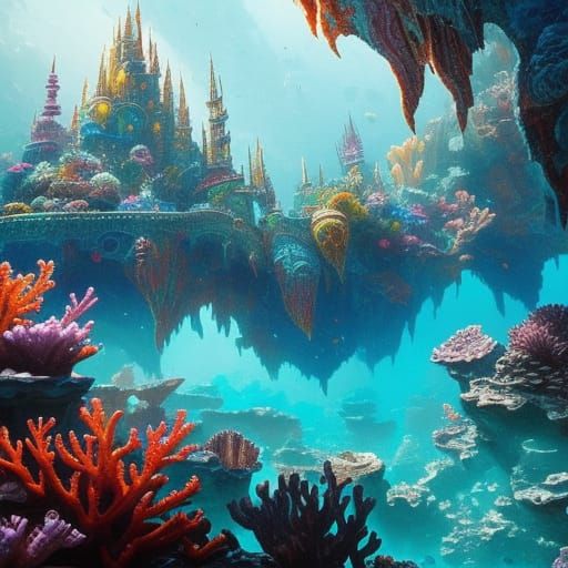 Epic Underwater Castle and Coral Reef Art