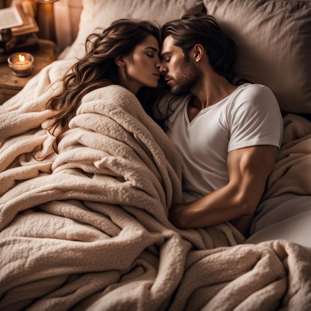 Intimate Couple Snuggled in Cozy Bedroom