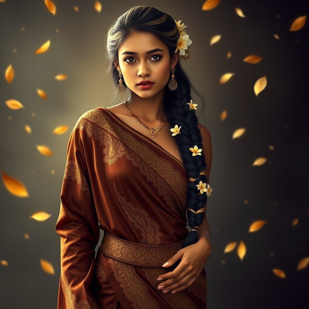 Sri Lankan Woman in Fantasy Silk Longyi