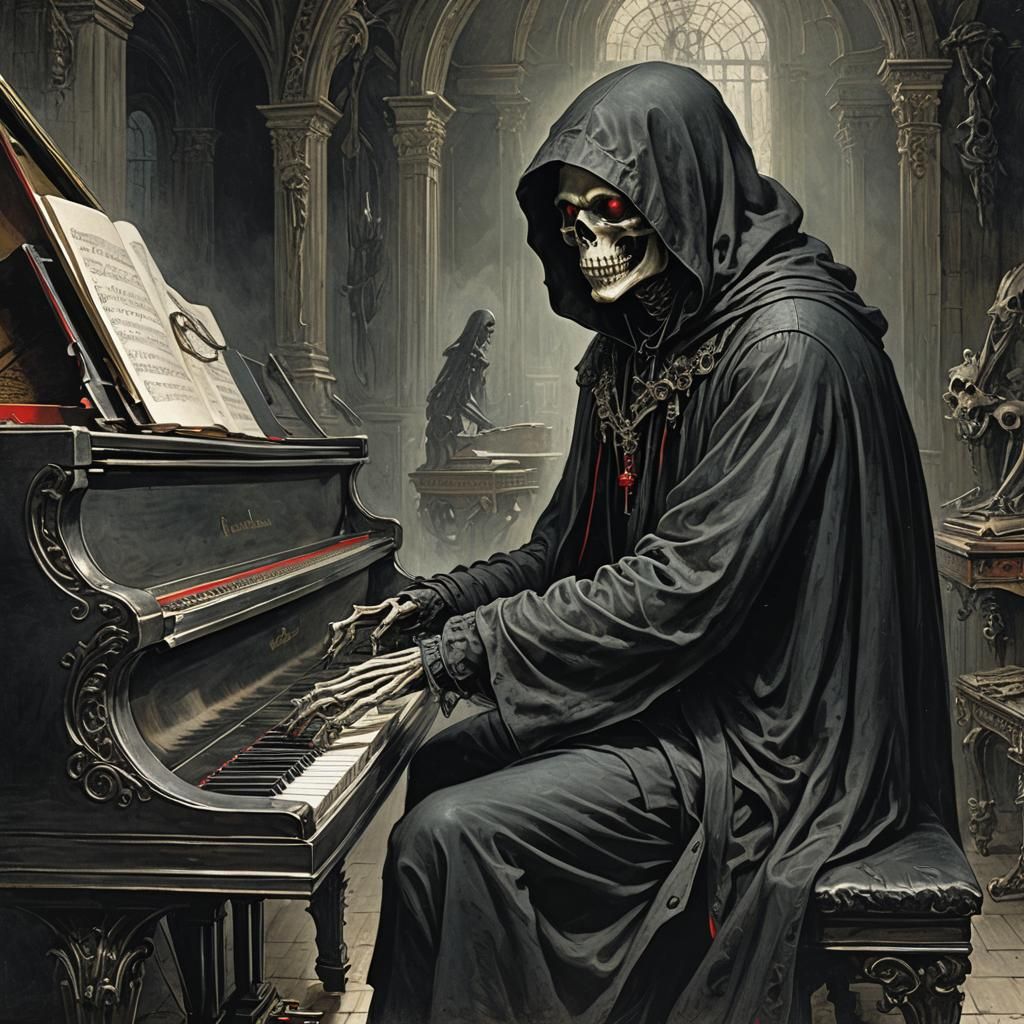 Grim Reaper Plays Piano: Horror Art