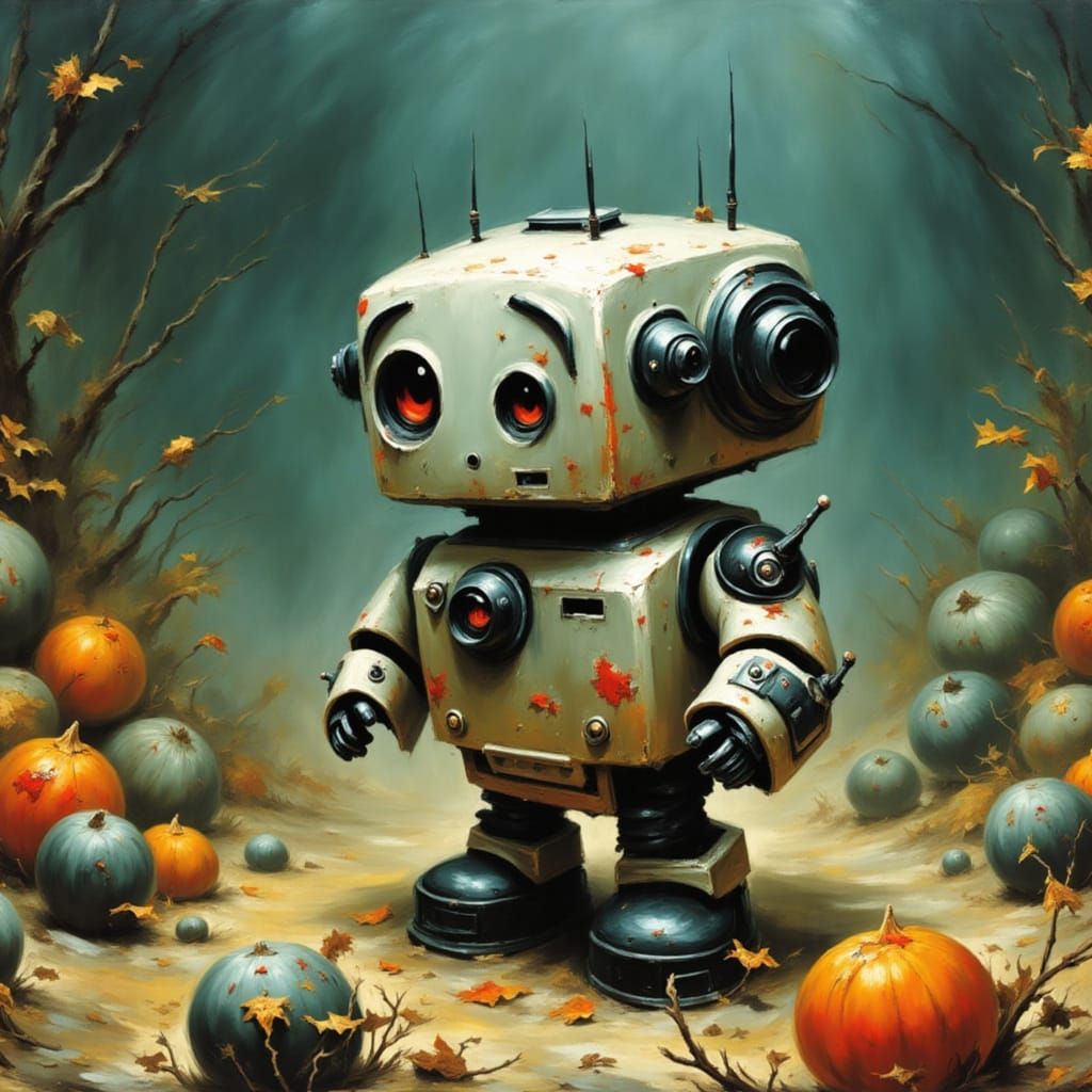 Cute Robot Holds Fishbowl