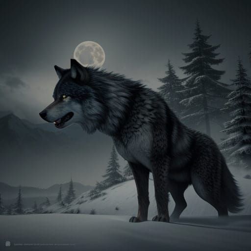 Wolf Packs Under Moonlight in Cyberpunk Aesthetic