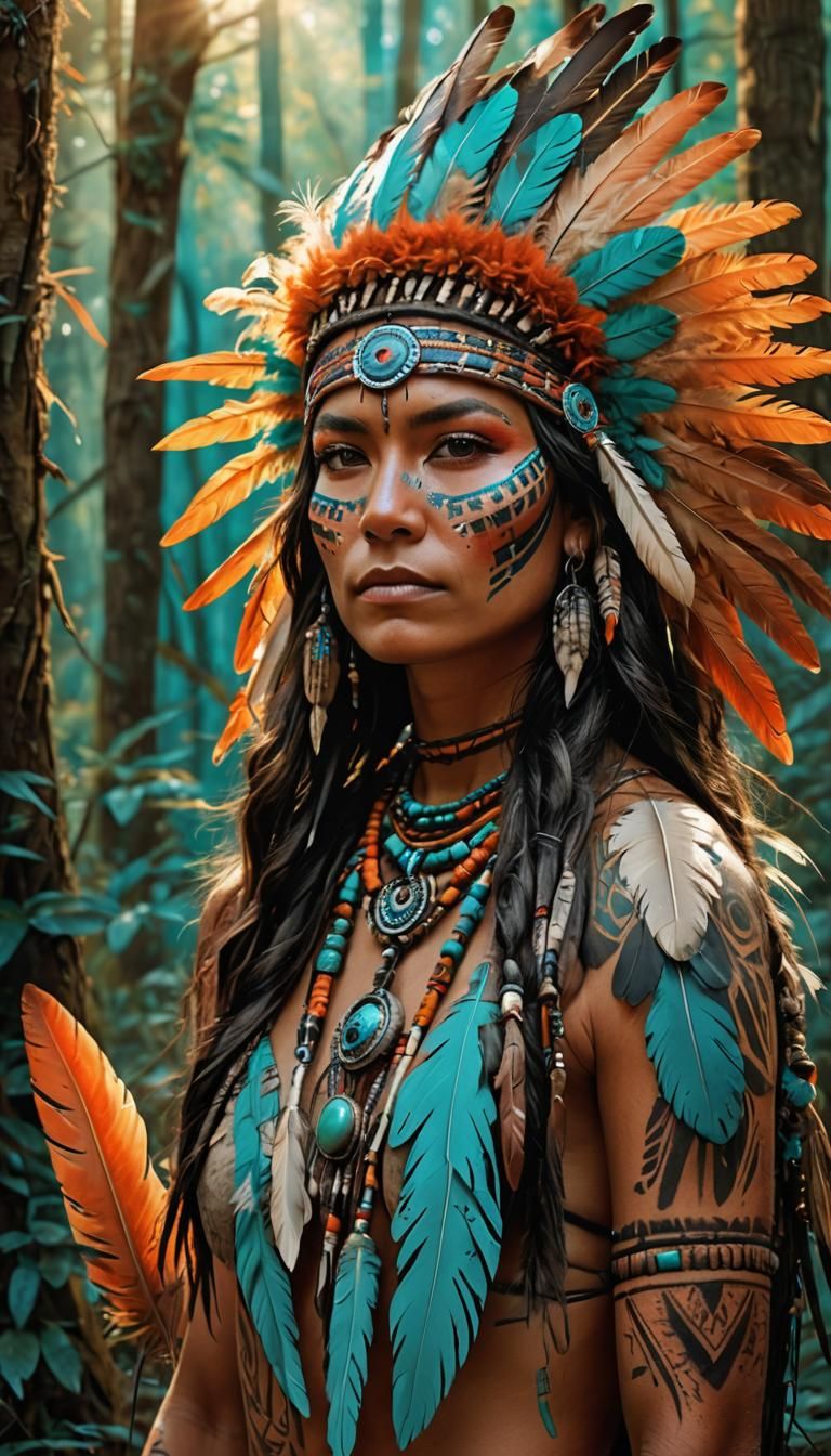 Native American Woman in Mystical Forest Concept Art