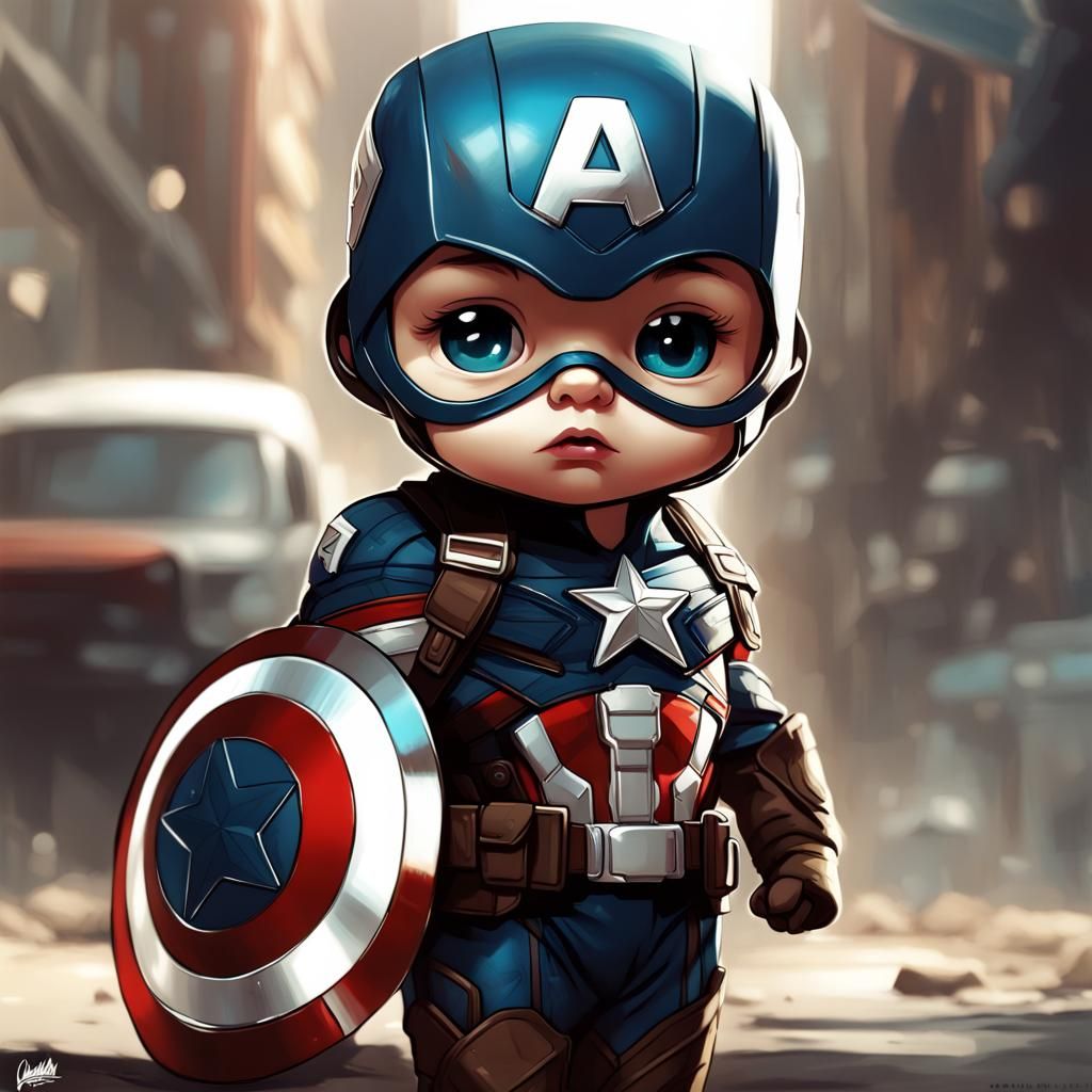 Adorable Chibi Captain America Toddler in 3D