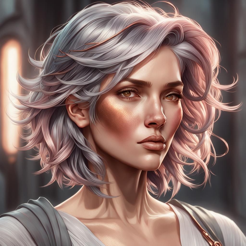 Dramatic Portrait of Woman with Grey Hair