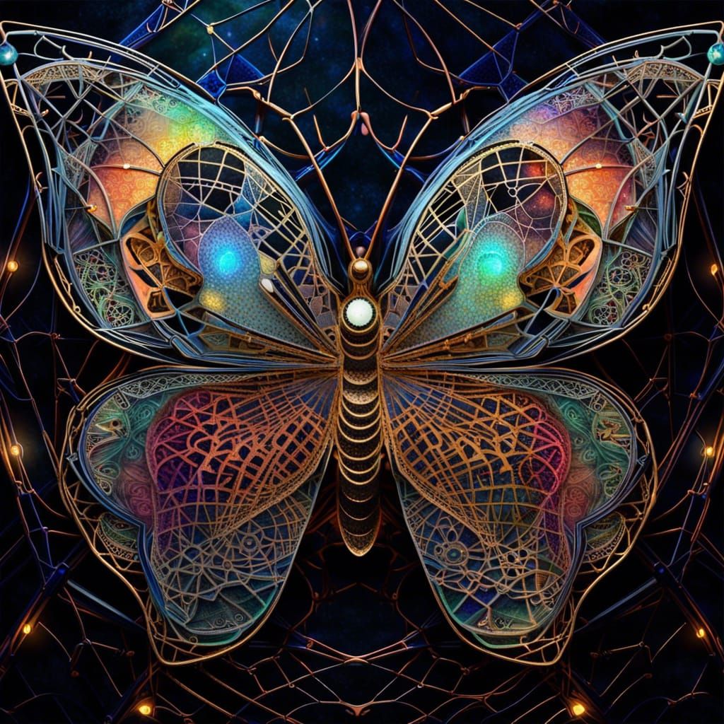 Butterfly Caught in Cosmic Web: 3D Digital Art