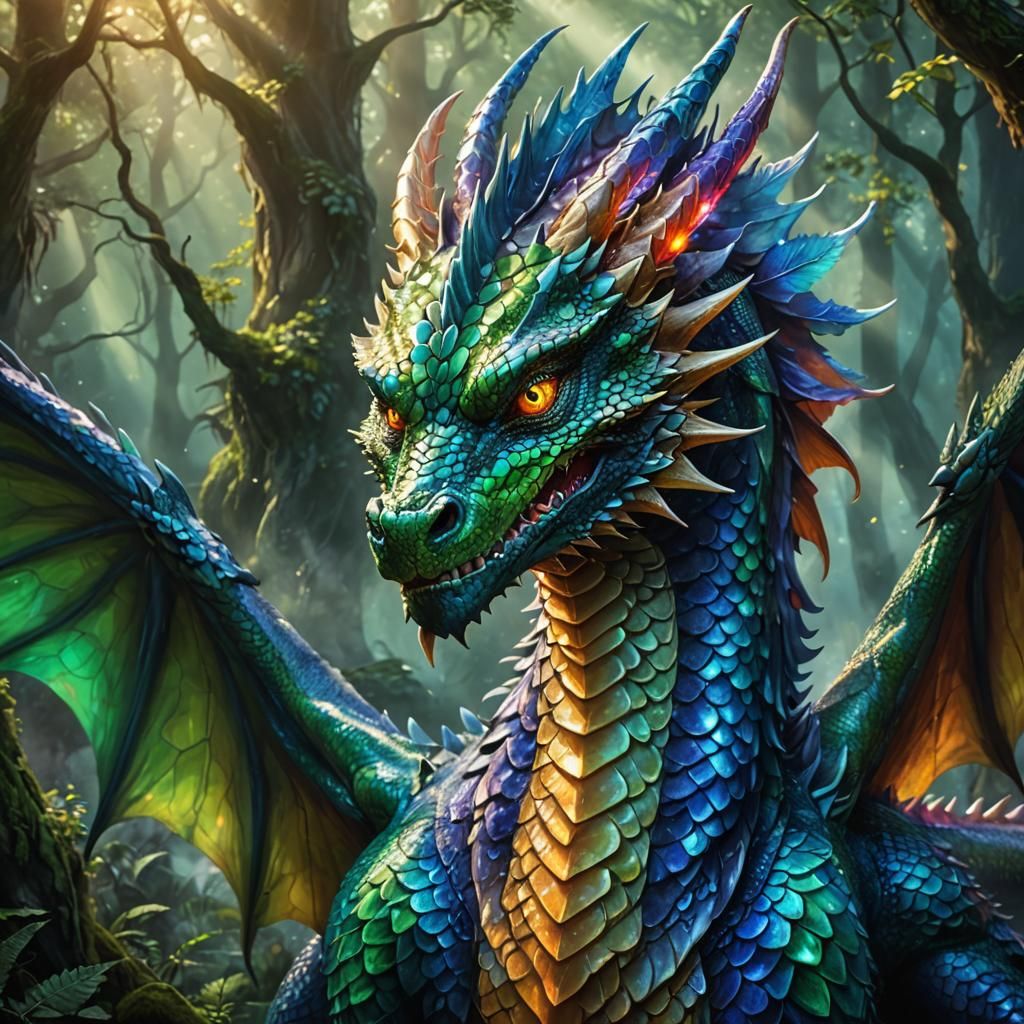 Majestic Dragon Portrait in Sunlit Forest