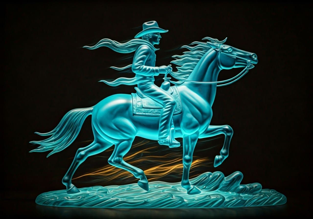 Dynamic Glass Sculpture of Horse and Rider