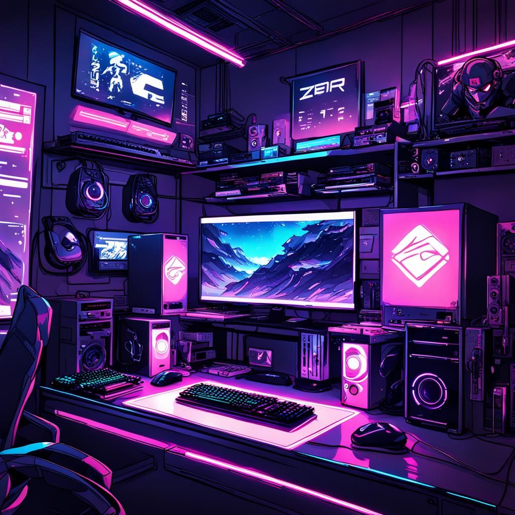 Cyberpunk Gaming Setup with Lofi LED Lights