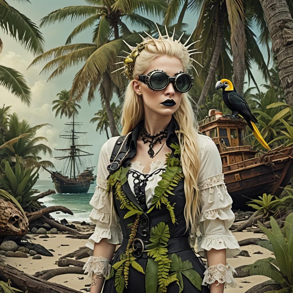 Gothic Model in Shipwreck Paradise: AI Art