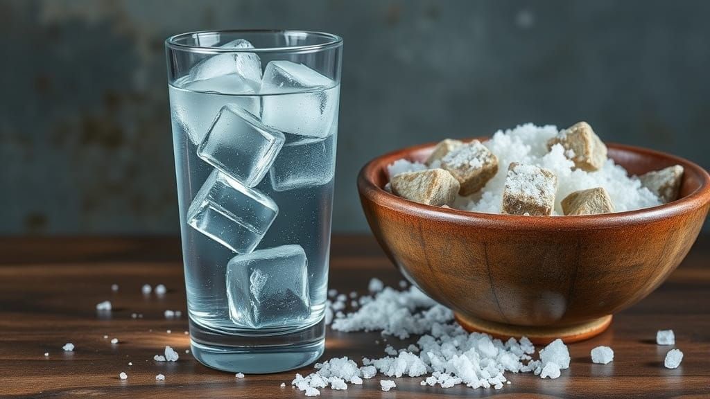 Crystal Water and Rock Salt Still Life in Muted Tones