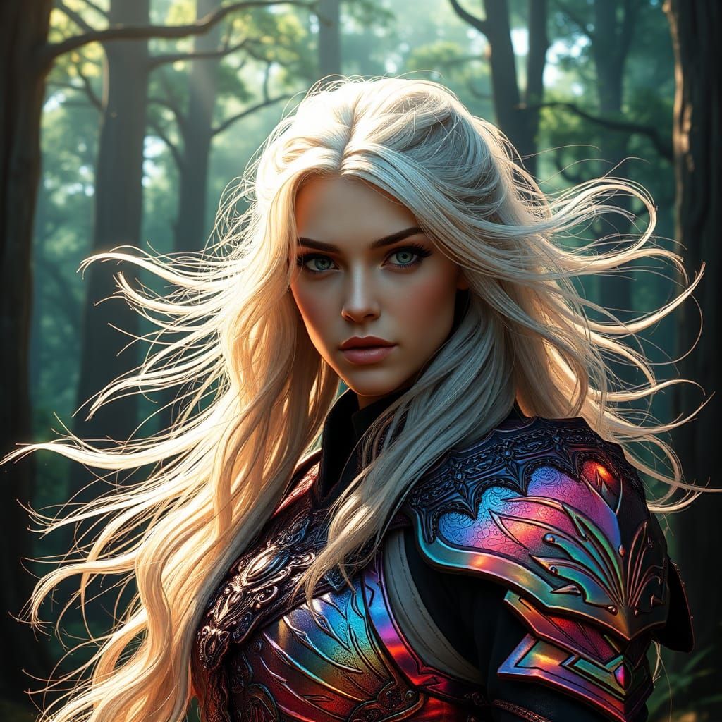 Stunning Woman in Iridescent Armor: Fantasy Art