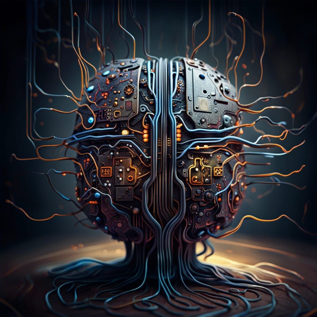 Intricate Neural Network Inside Brain as Digital Art