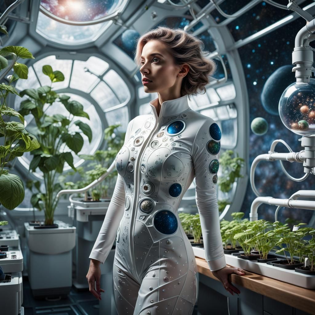 Futuristic Spaceship Hydroponics Lab with Stars