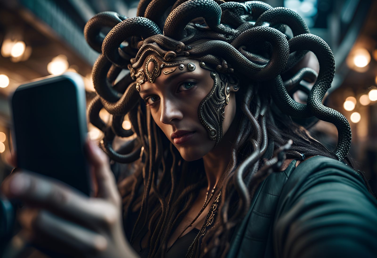 Selfie with Medusa: Epic Cinematic Digital Painting